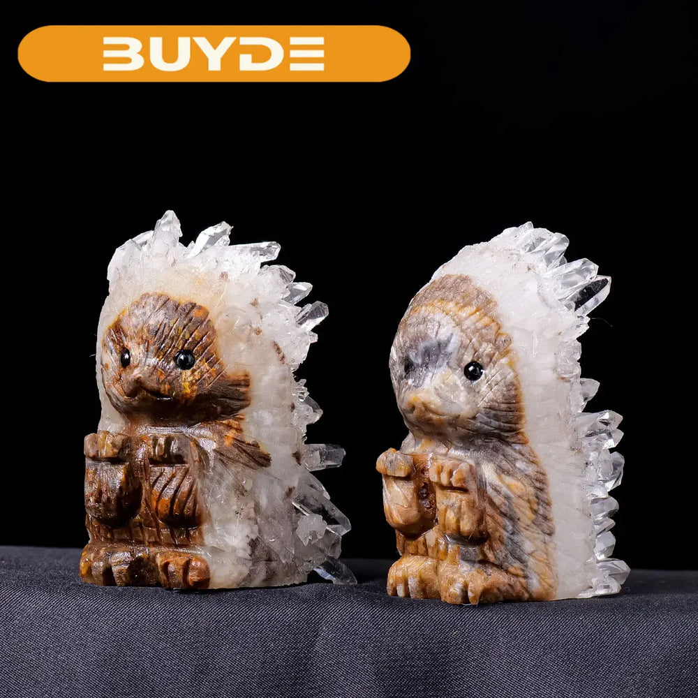 1pc Natural Healing Crystal Stone Clear Quartz Cluster Small Hedgehog Animal Figurines Home Decoration Birthday Gift