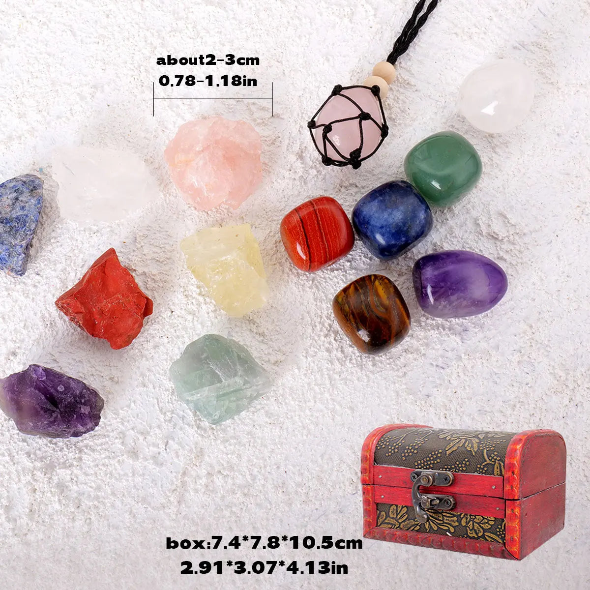 18pcs/set Hot Selling Chakra Stone Box Rolling Stone Pendant Crystal Healing Stone Energy Collection Treasure Box Set