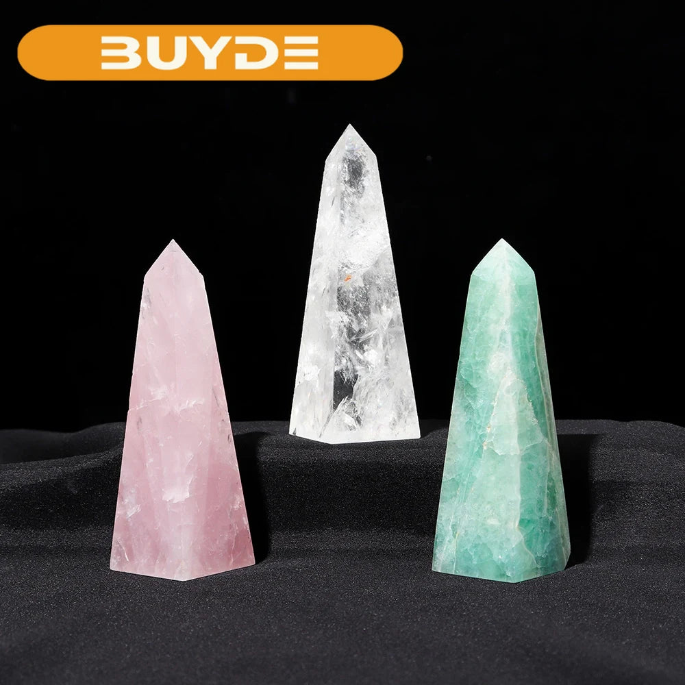 Natural Healing Crystals Amazonite Crystal Tower Rose Quartz Magic Point Clear Quartz Ring sSupport Stone Base