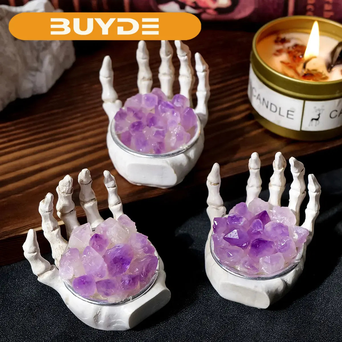 1PC Natural Crystals Healing Stones Amethyst Tooth Flower Skull Hand Crystal Feng Shui Ornament Home Decoration Halloween Gift