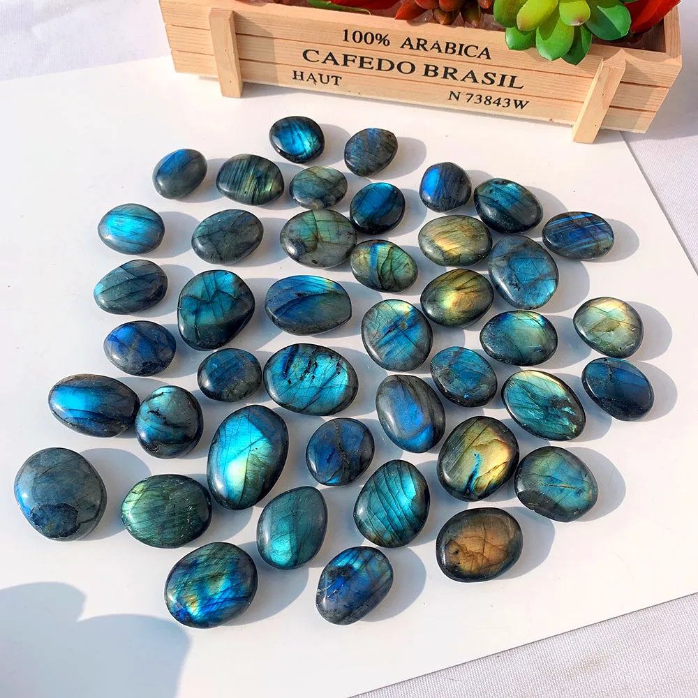 1PC Beautiful Natural Crystal Stone Flowing Blue Light Labradorite Elongated stone shaped DIY Pendant collection gem