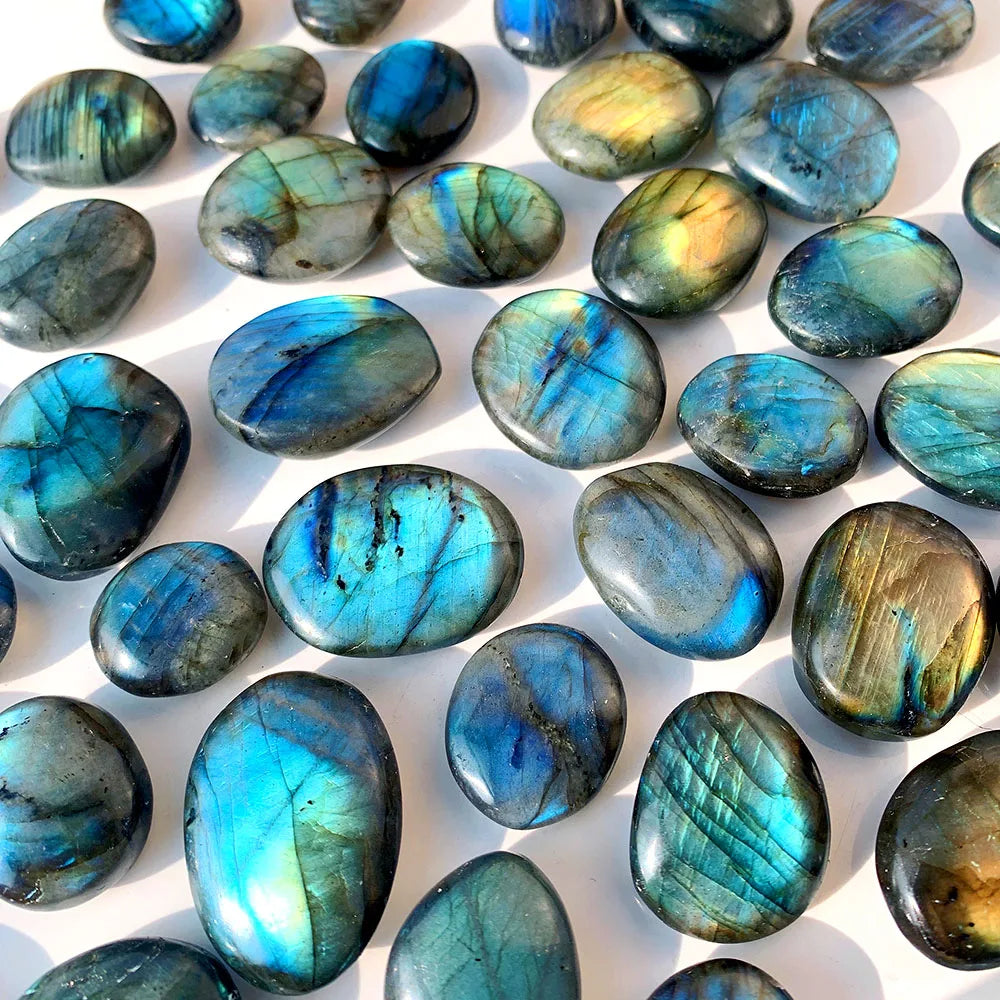 1PC Beautiful Natural Crystal Stone Flowing Blue Light Labradorite Elongated stone shaped DIY Pendant collection gem