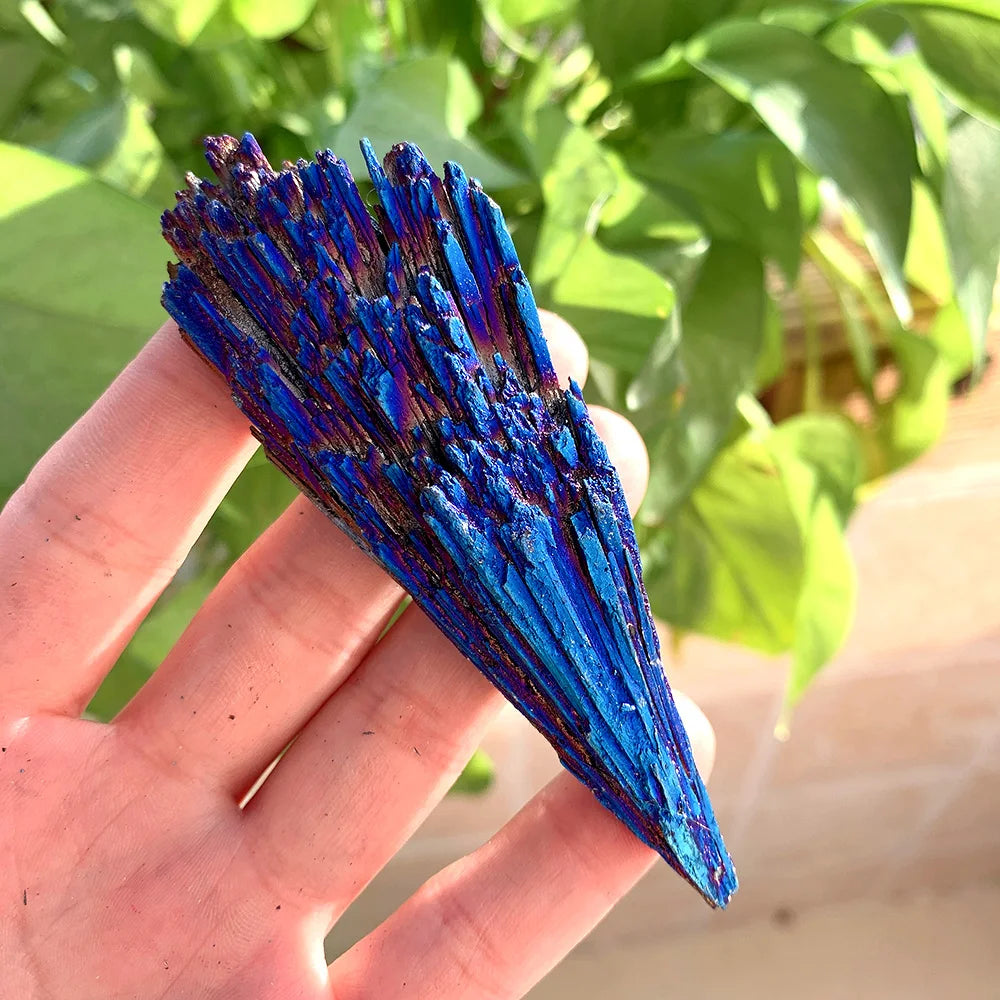 1PC Blue Feather Shaped Ore Natural Black Tourmaline Crystal stone marker Titanium Aura Quartz Gift Decor