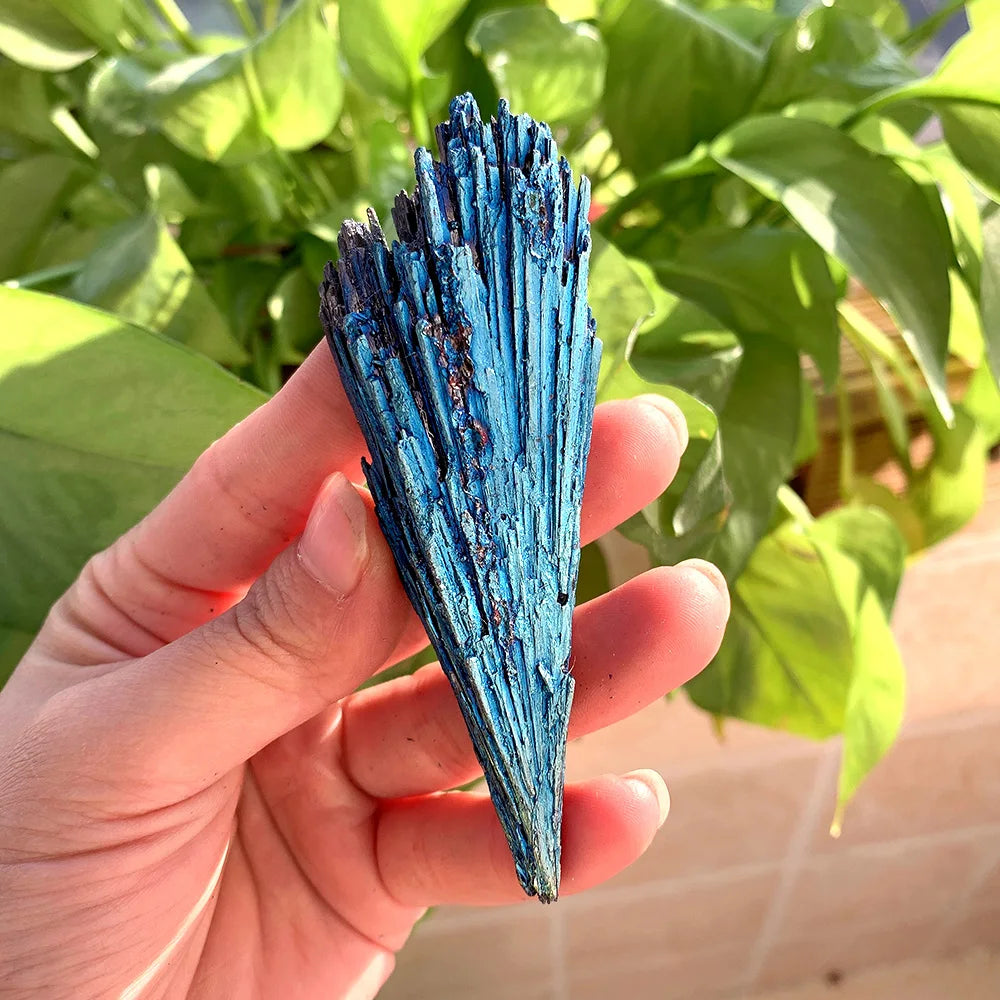 1PC Blue Feather Shaped Ore Natural Black Tourmaline Crystal stone marker Titanium Aura Quartz Gift Decor