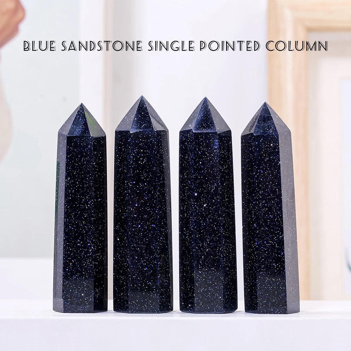 1PC Blue Sandstone Gemstone Crystal Pencil Point Tower Healing Gemstone Mineral Specimen Crystal Obelisk Healing Wand Stick