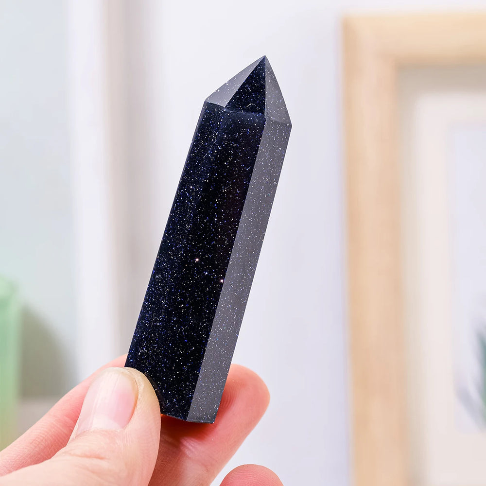 1PC Blue Sandstone Gemstone Crystal Pencil Point Tower Healing Gemstone Mineral Specimen Crystal Obelisk Healing Wand Stick