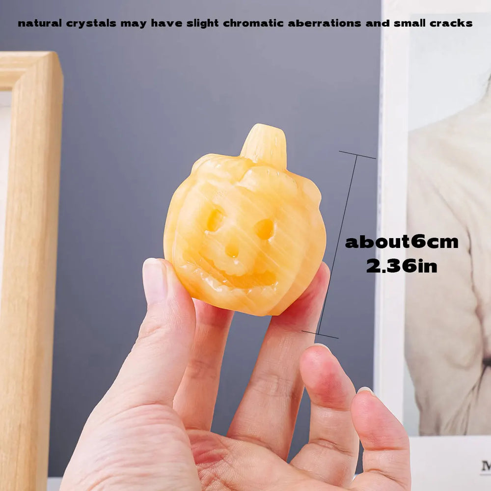 1PC Creative Natural Yellow Calcite Crystal Pumpkin Carving Healing Gem Halloween Home Decoration Ornaments