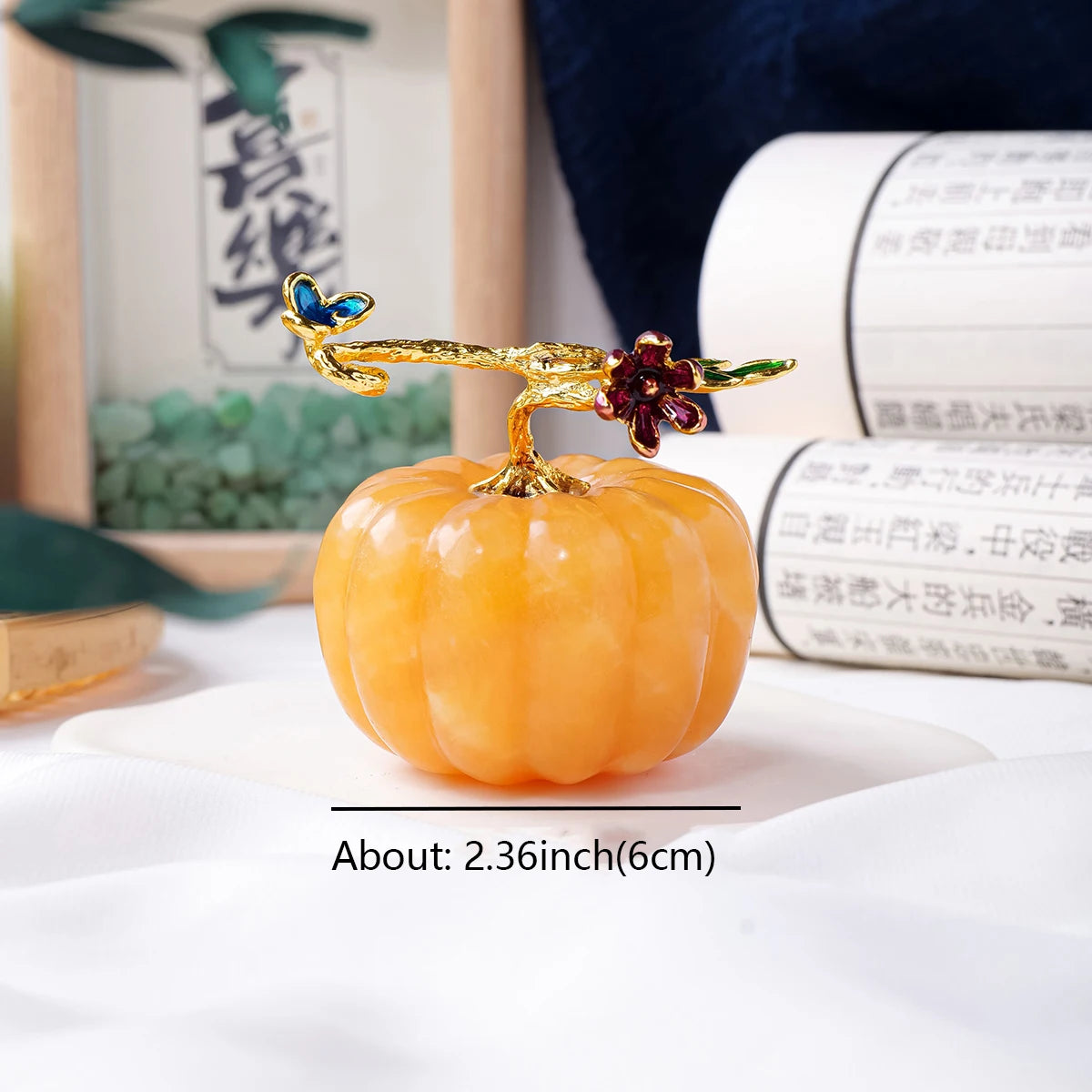 1PC Creative Natural Yellow Calcite Crystal Pumpkin Carving Heling Gem Halloween Home Decoration Ornaments