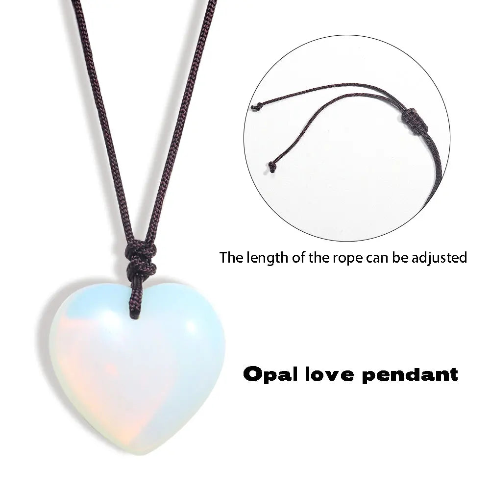 1PC Crystal Opal Gemstone Heart Shape Pendant Love Shape Energy Necklace jewelry Reiki Beloved Female Mom Mother's Day