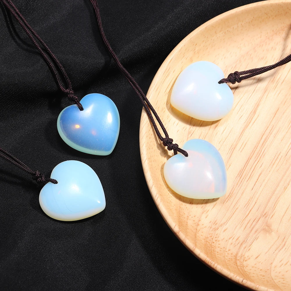 1PC Crystal Opal Gemstone Heart Shape Pendant Love Shape Energy Necklace jewelry Reiki Beloved Female Mom Mother's Day