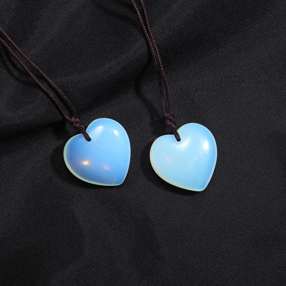 1PC Crystal Opal Gemstone Heart Shape Pendant Love Shape Energy Necklace jewelry Reiki Beloved Female Mom Mother's Day