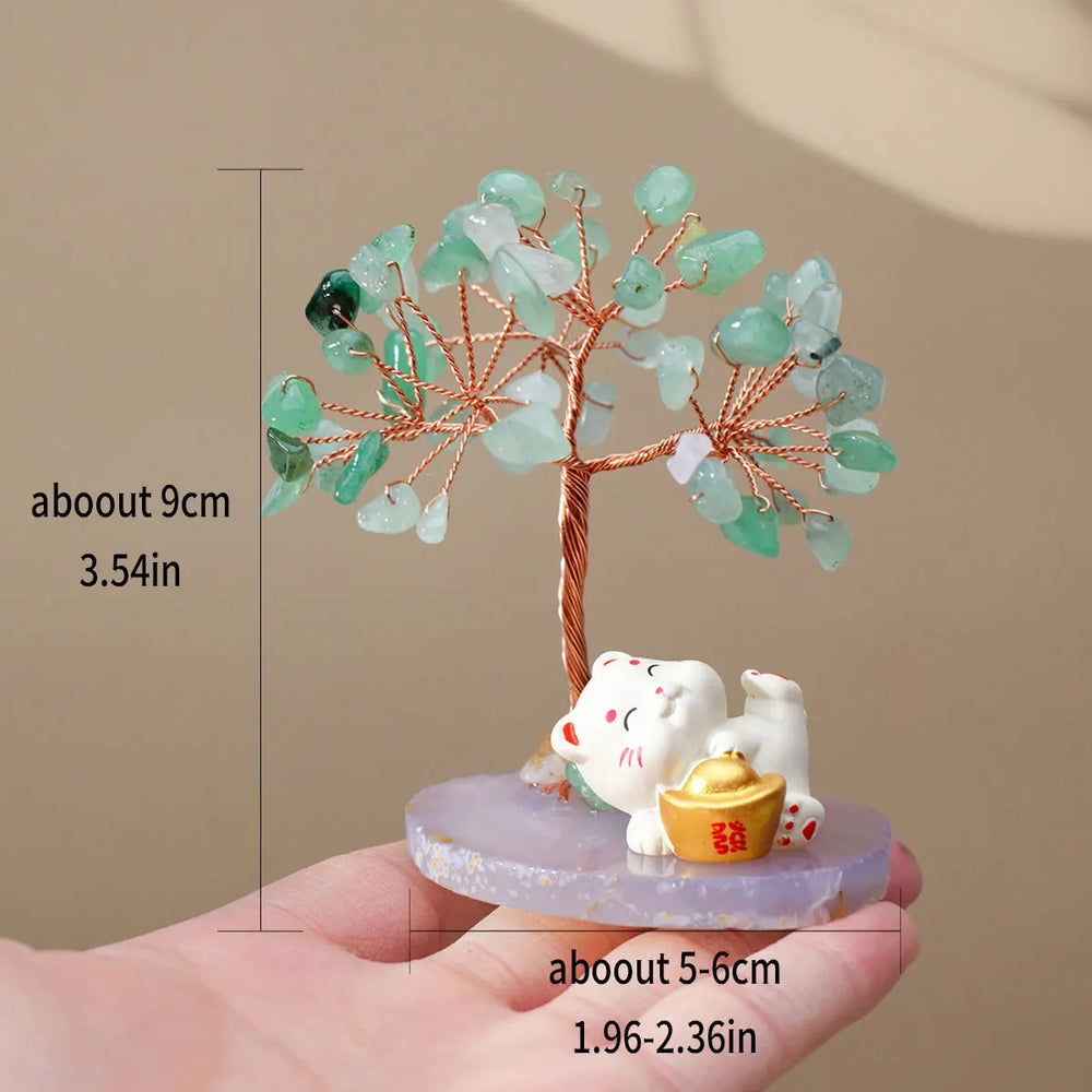 1PC Crystal Tree Get Rich Cat Natural Reiki Crystal Gemstone Chakra Healing Crystal Home Office Desk Gemstone Energy Decoration