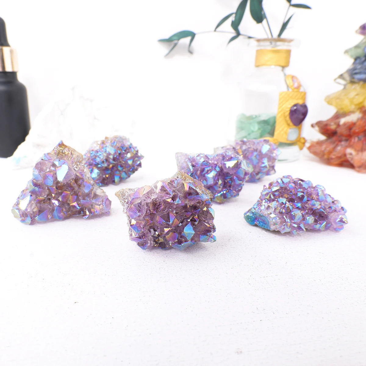 1PC Electroplate Amethyst Cluster Natural Raw Amethyst Geode Rock Crystal Healing Stones Witchcraft Gemstone Specimen