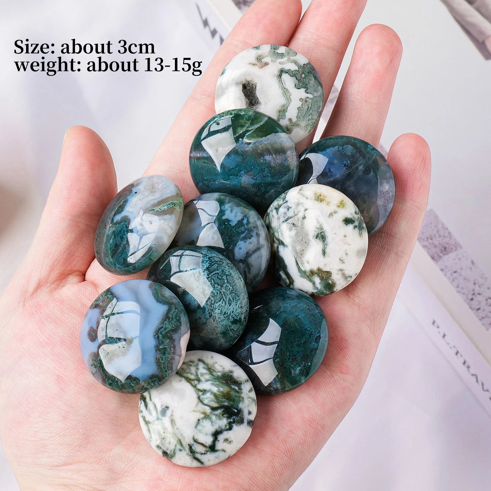 1PC Green Moss Agate Stone Worry Stone Natural Gem Polished Healing Crystals Jewelry DIY Accessory pendant