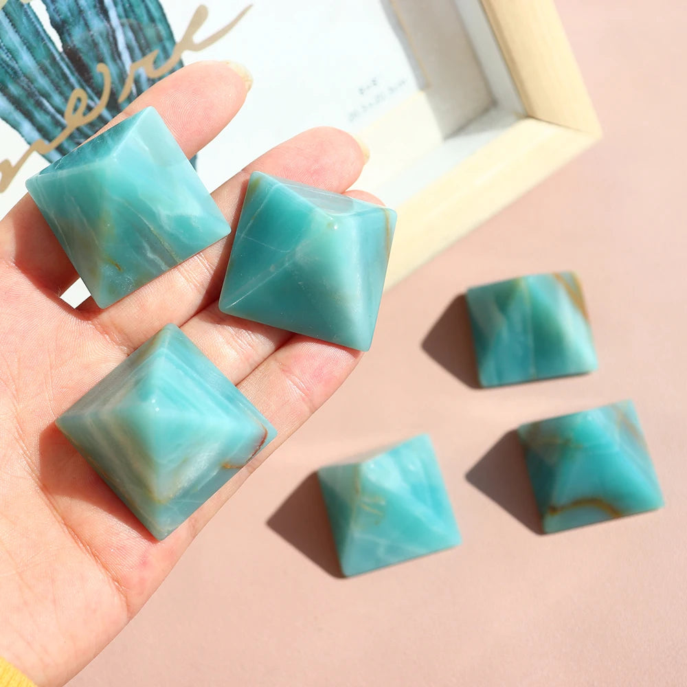 1PC High quality Energy Amazonite Pyramid Tianhe Stone Healing Natural Crystal Reiki Chakra Home Decor Meditation Ore Mineral