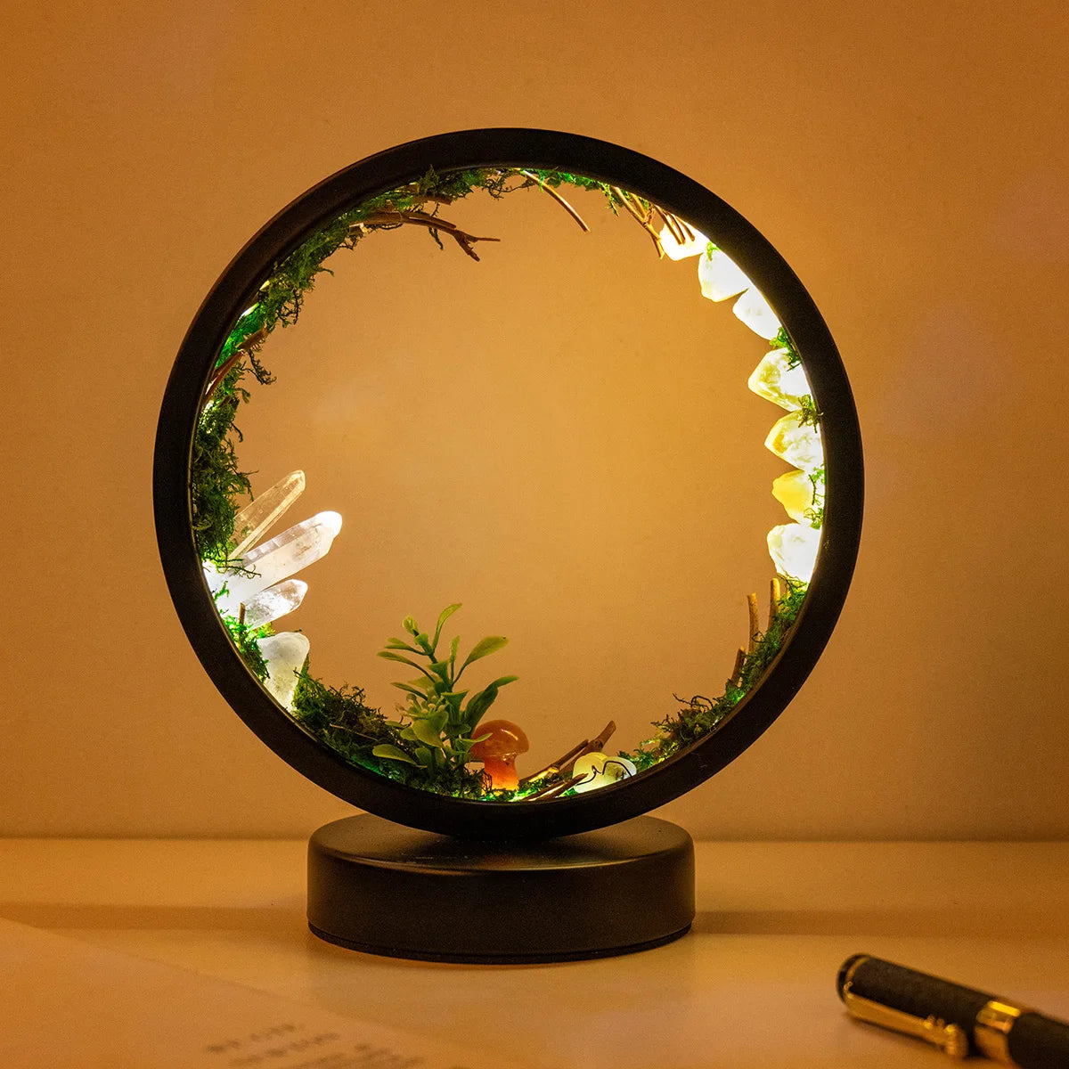 1PC LED Rechargeable Bedside Lamp Natural Quartz Forest Healing Crystal Nightlight Bedroom Desk Network Circle Decorative Light