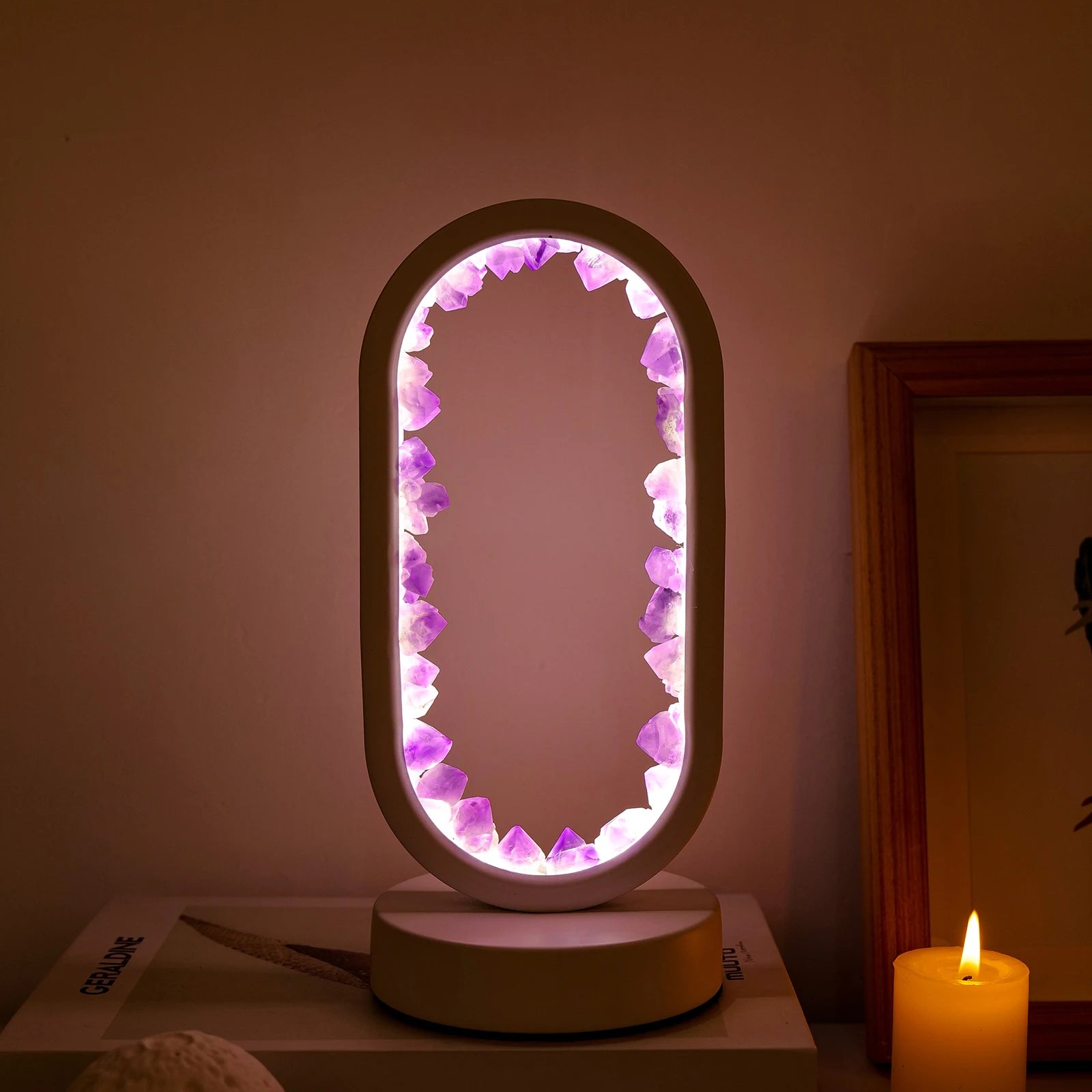 1PC Led Bedside Lamp Natural Quartz Amethyst Flowers Raw Stone Crystal Lamp Soothing Night Light For Bedroom And Desk