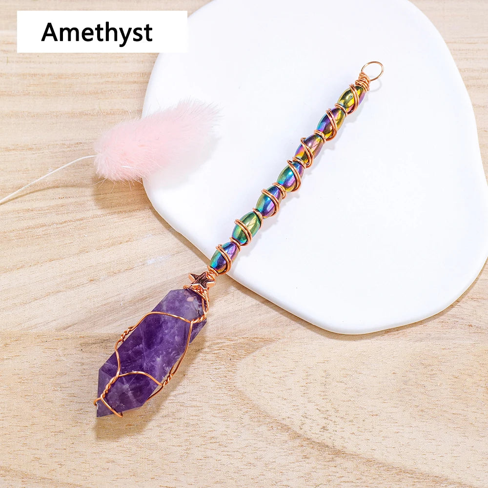 1PC Mini Size Natural Crystal Double Point Magic Scepter Healing Stones Craft Fairy Wand Party Halloween Decor Party Gift