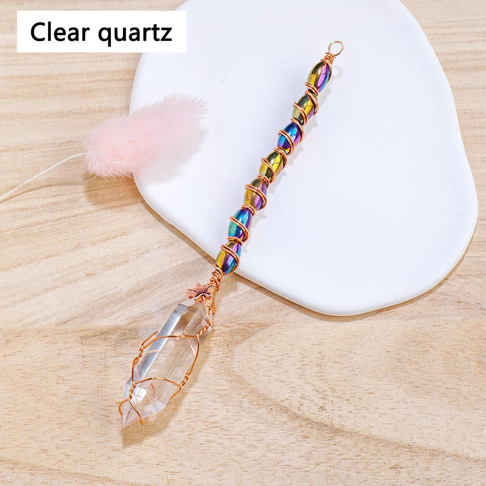 1PC Mini Size Natural Crystal Double Point Magic Scepter Healing Stones Craft Fairy Wand Party Halloween Decor Party Gift