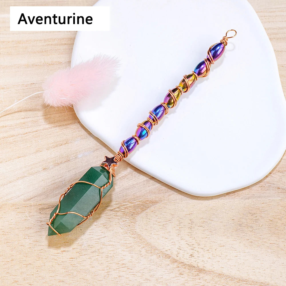 1PC Mini Size Natural Crystal Double Point Magic Scepter Healing Stones Craft Fairy Wand Party Halloween Decor Party Gift