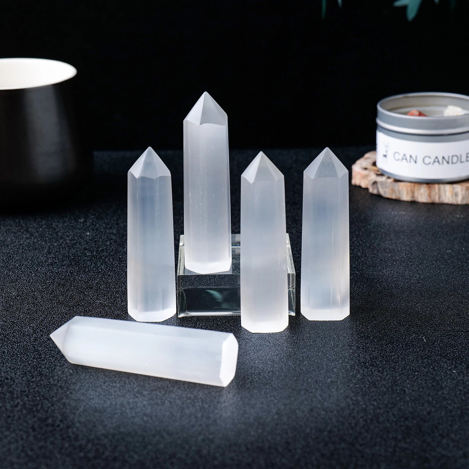 1PC Morocco Natural Gypsum Crystal Point White Selenite Hexagonal Prism Crystal Tower Home Decoration