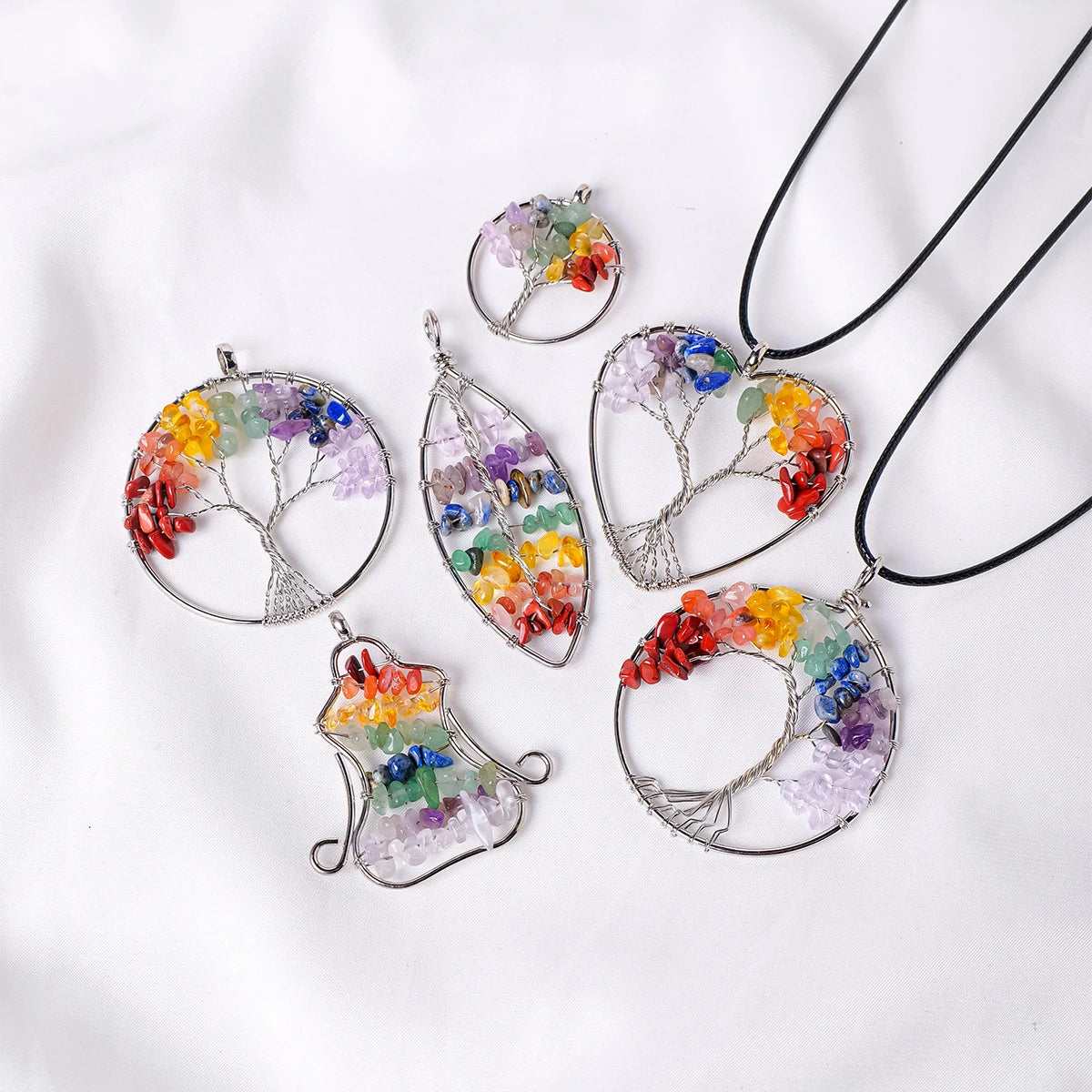 1PC Natural 7 Chakras  Life Tree Pendant Energy Necklace jewelry Reiki Chip Beads Reiki Healing Jewelry Gift