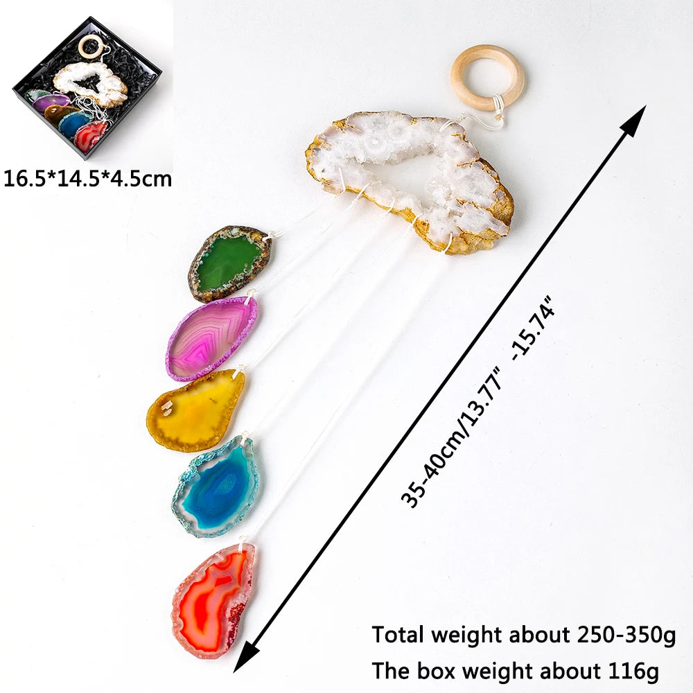 1PC Natural Agate Cluster Cloud Shape Clear Quartz Colorful Agate Slices DIY Wind Chime Pendant Wall Decoration