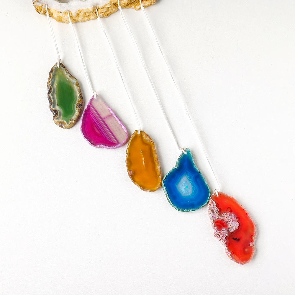 1PC Natural Agate Cluster Cloud Shape Clear Quartz Colorful Agate Slices DIY Wind Chime Pendant Wall Decoration