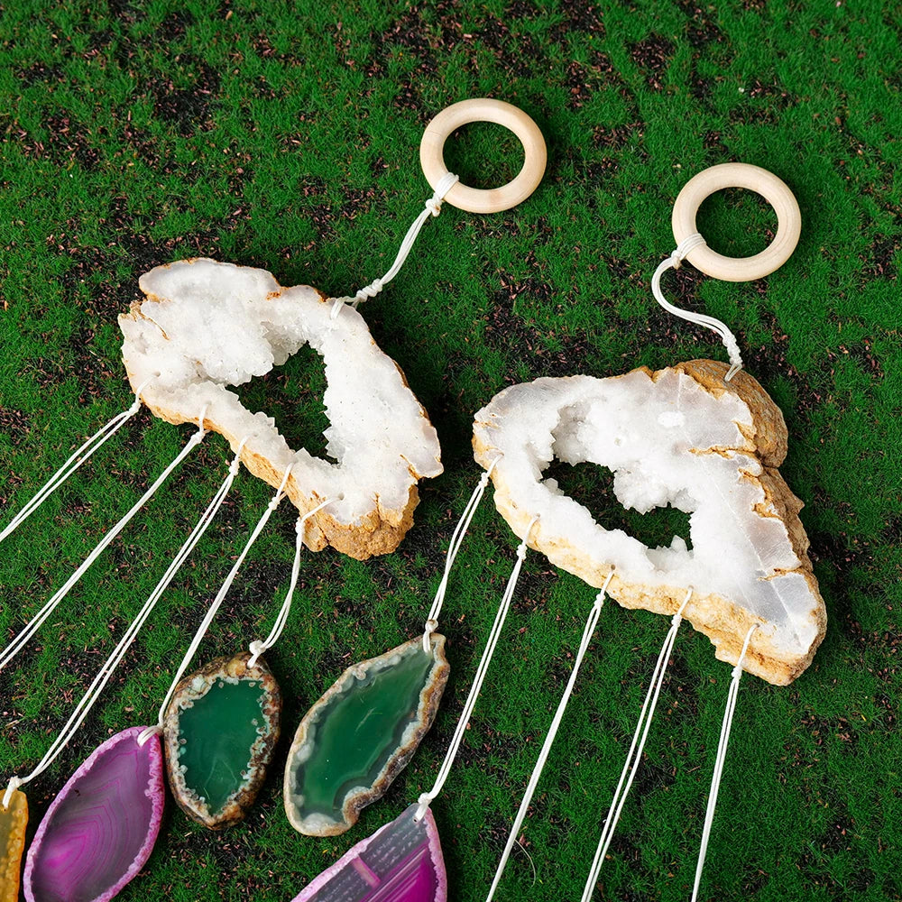 1PC Natural Agate Cluster Cloud Shape Clear Quartz Colorful Agate Slices DIY Wind Chime Pendant Wall Decoration