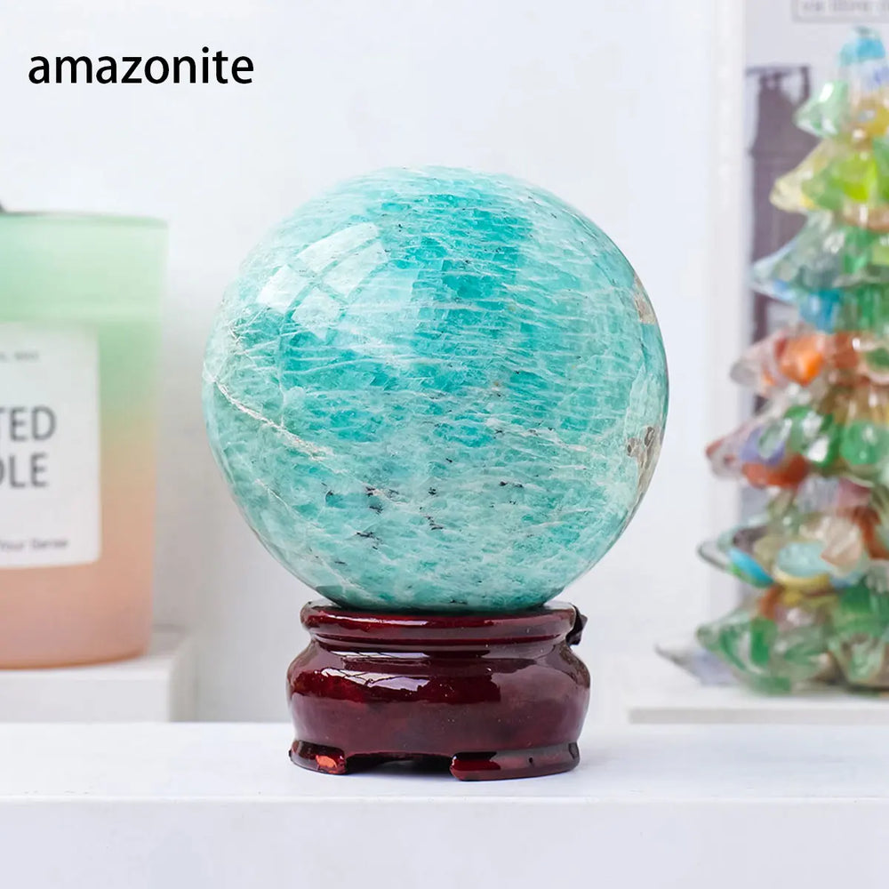 1PC Natural Amazonite Crystal Ball Polished Healing Sphere Collection Specimen FengShui Home Decor Energy Harvesting