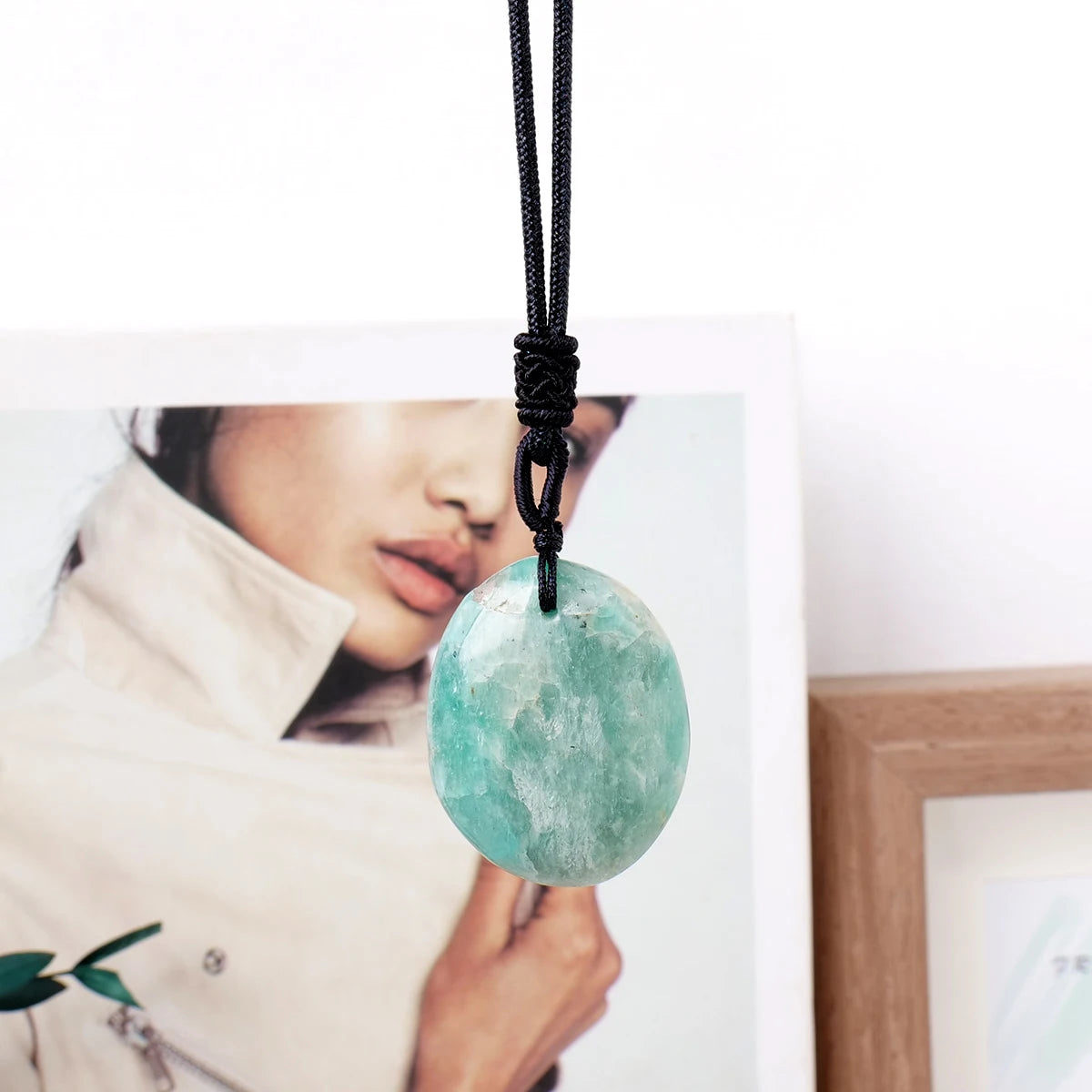 1PC Natural Amazonite Pendant Necklaces Men Energy Quartz Necklaces Stones Ornament Send Random