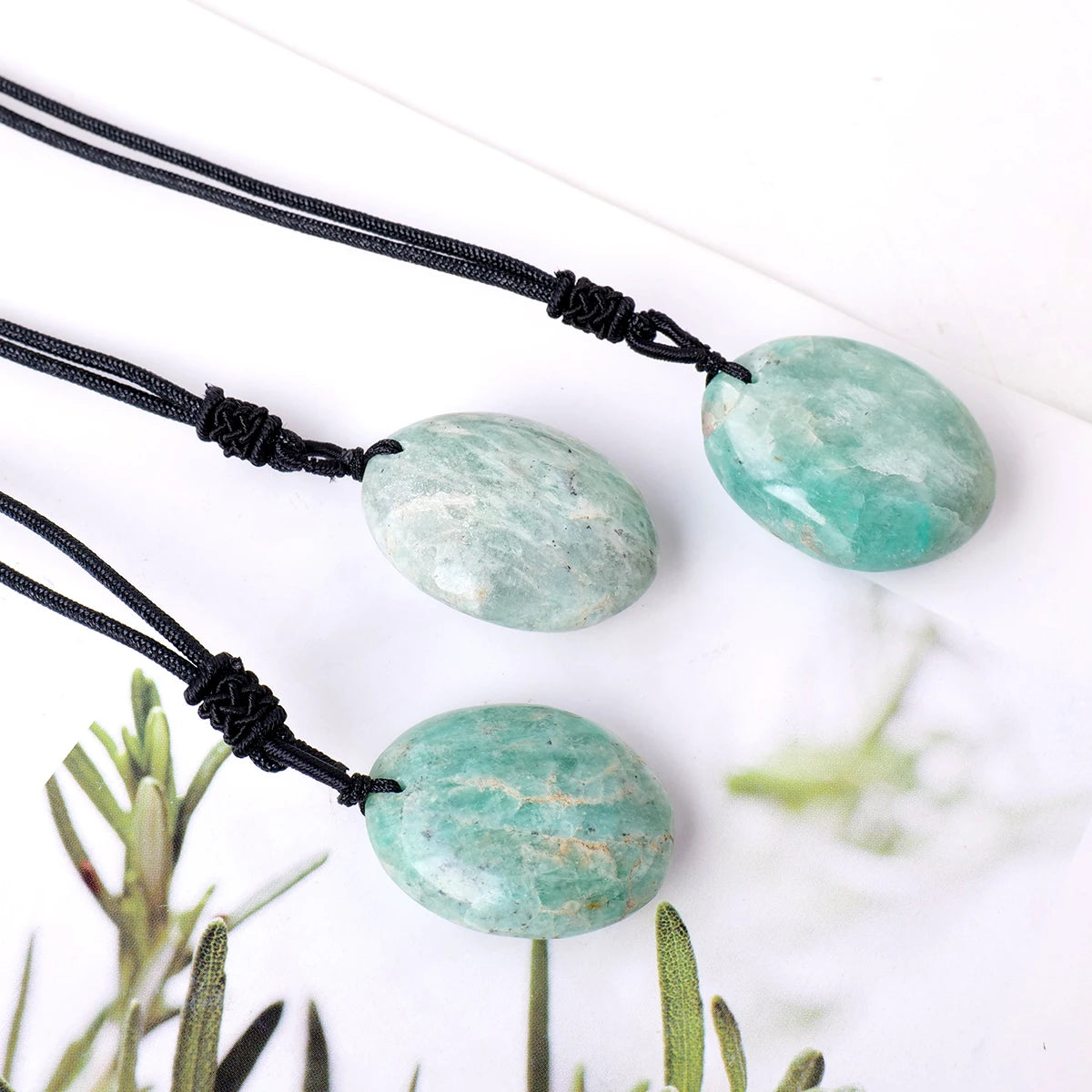 1PC Natural Amazonite Pendant Necklaces Men Energy Quartz Necklaces Stones Ornament Send Random