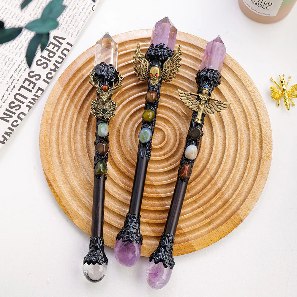 1PC Natural Amethyst Crystal Point Witch Wand Crystal Scepter Magic Wand Spirit Healing Gemstone Energy