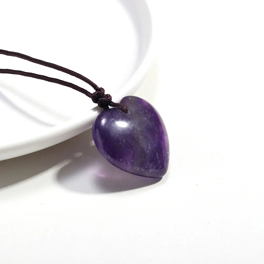 1PC Natural Amethyst Gemstone Heart Shape Pendant Love Shape Energy Necklace jewelry Reiki Beloved Female Mom Mother's Day