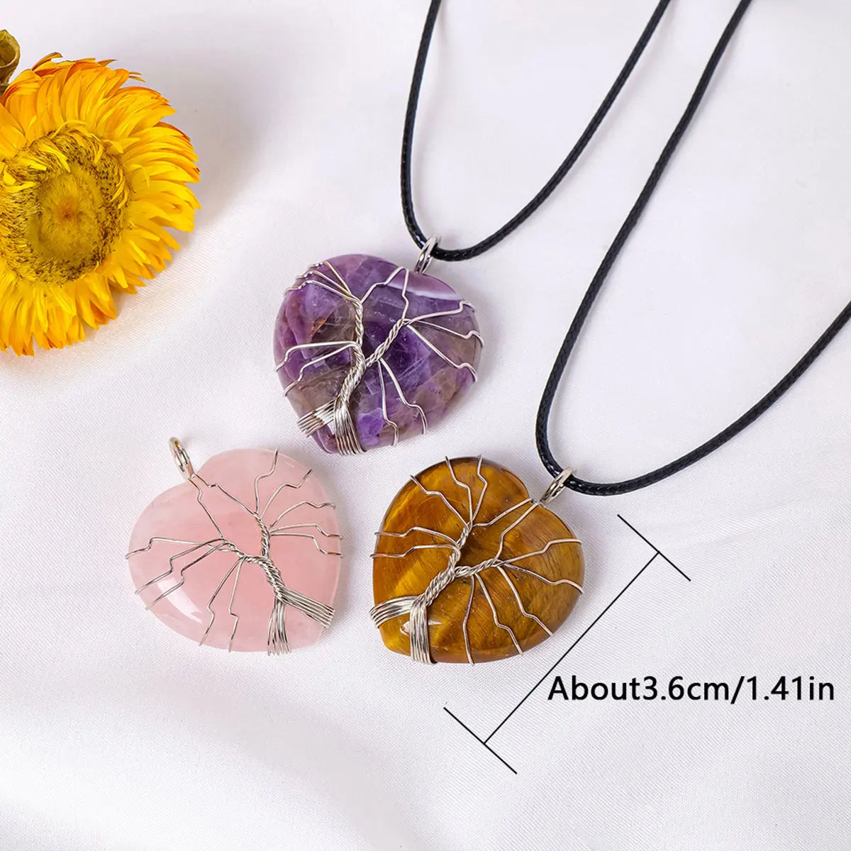 1PC Natural Amethyst Life Tree Heart Shape Pendant Love Shape Energy Necklace jewelry Reiki Beloved Female Mom Mother's Day