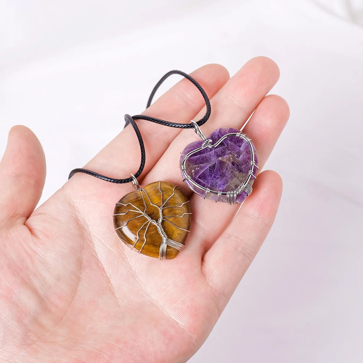 1PC Natural Amethyst Life Tree Heart Shape Pendant Love Shape Energy Necklace jewelry Reiki Beloved Female Mom Mother's Day