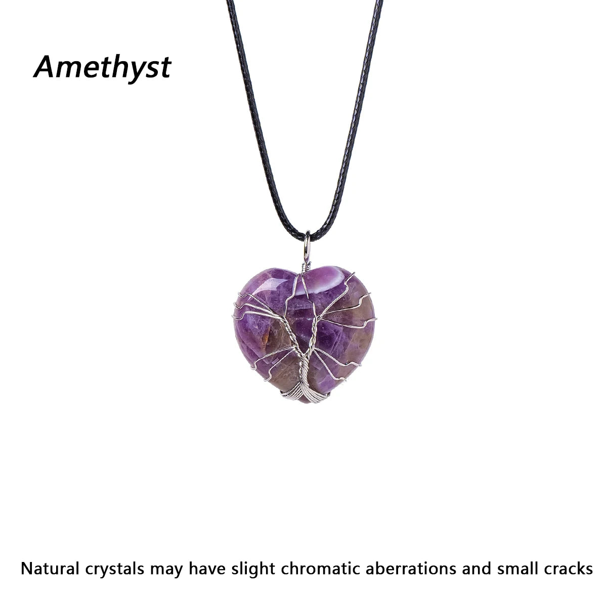 1PC Natural Amethyst Life Tree Heart Shape Pendant Love Shape Energy Necklace jewelry Reiki Beloved Female Mom Mother's Day