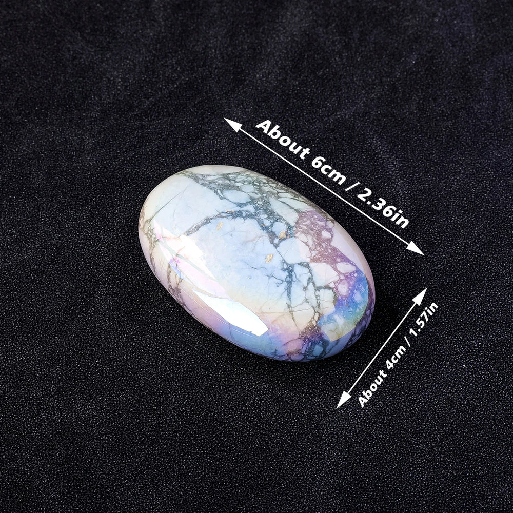 1PC Natural Angel Color Aura Rainbow Reiki Healing Oval Pocket Palm Worry Stone Polished White Howlite Turquoise Massage Stone