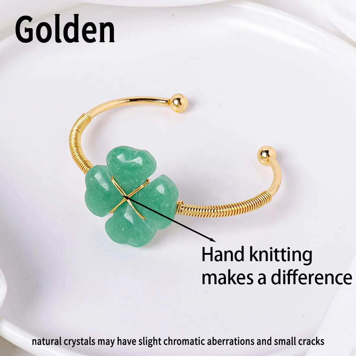 1PC Natural  Aventurine Quartz Clover Ring Bracelet Women's Jewelry Carving Ring Quartz Crystal Jewelry