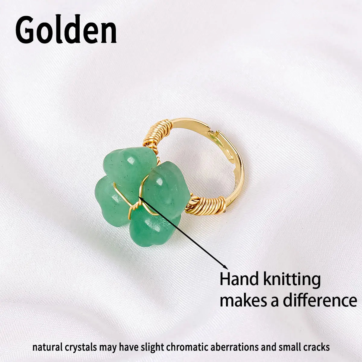 1PC Natural  Aventurine Quartz Clover Ring Bracelet Women's Jewelry Carving Ring Quartz Crystal Jewelry