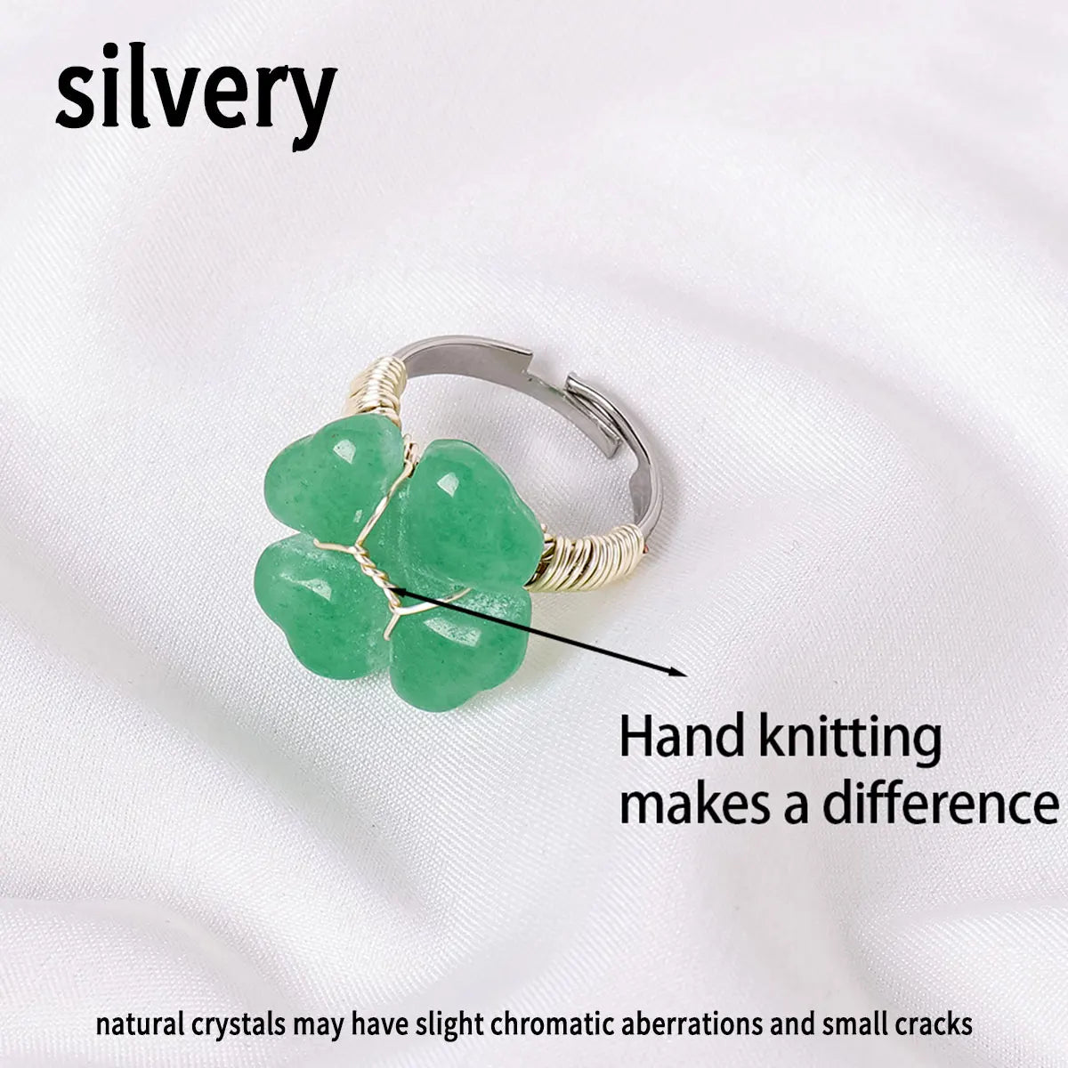 1PC Natural  Aventurine Quartz Clover Ring Bracelet Women's Jewelry Carving Ring Quartz Crystal Jewelry