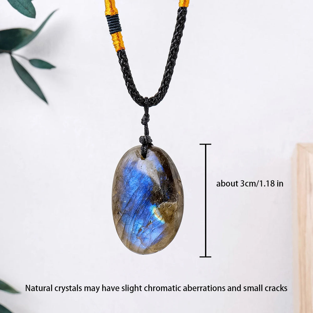 1PC Natural Blue Labradorite Moonstone Healing Gemstone Crystal Pendant Jewelry Necklace For Spiritual Meditation