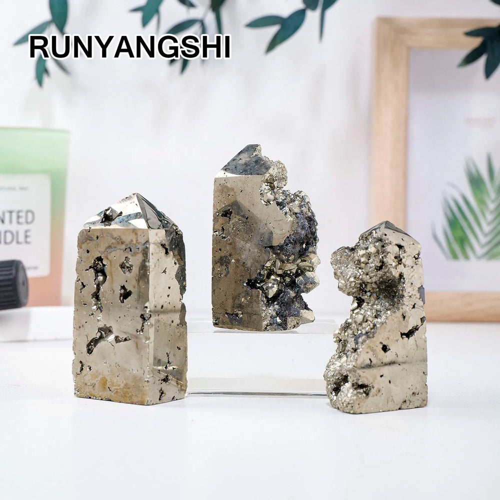 1PC Natural Chalcopyrite Obelisk Four-Sided Tower Healing Crystal Cluster Home Decoration Original Stone Gift