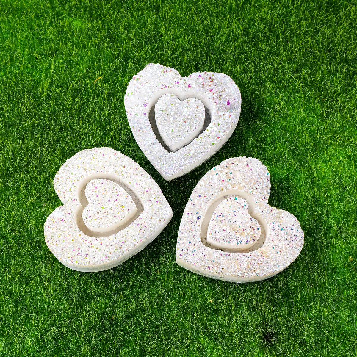 1PC Natural Clear Quartz Angel Aura Rainbow Crystal Cluster Heart Shape Stone Divination Ornaments Home Decoration