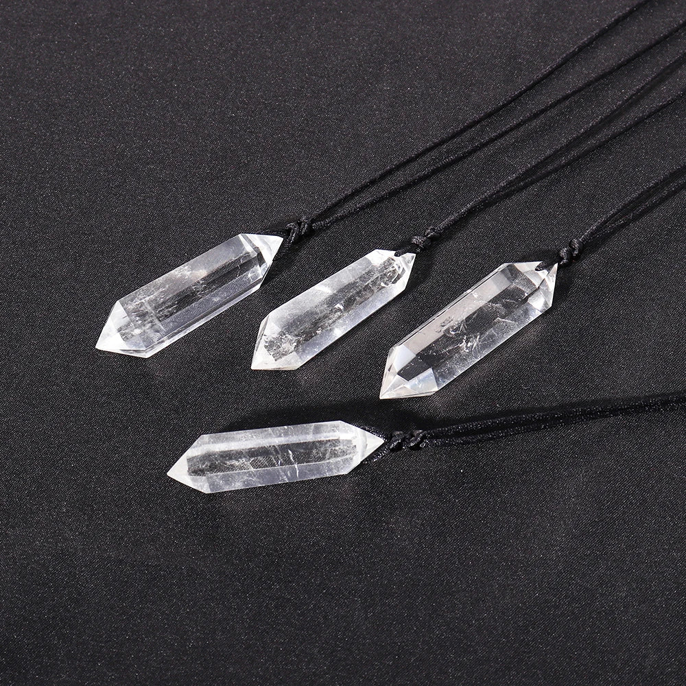 1PC Natural Clear Quartz Double Point Gemstone Pendant Energy Healing Crystal Charms Necklace For Women Gift