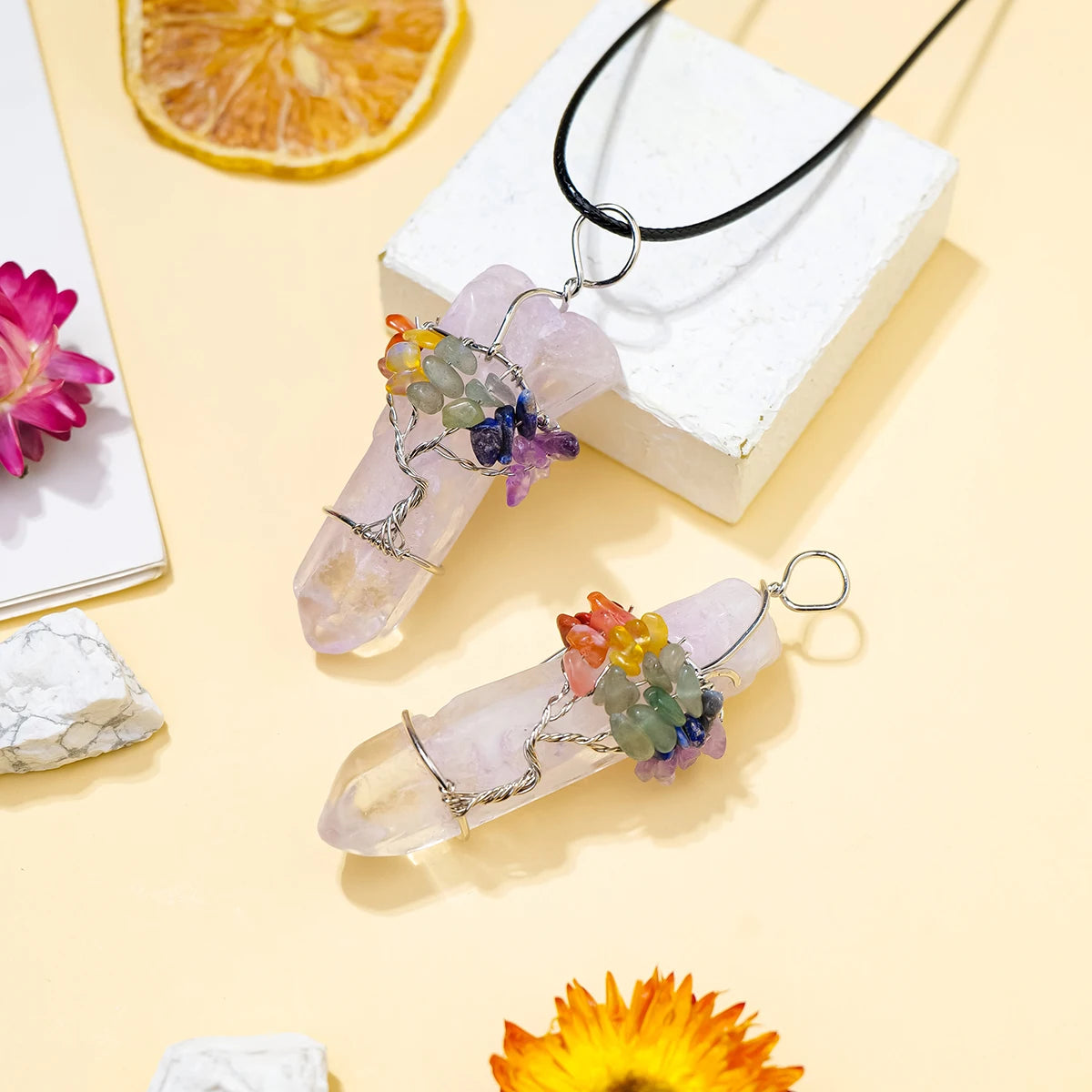 1PC Natural Clear Quartz Point Life Tree Shape Pendant Energy Necklace jewelry Reiki Beloved Female Mom Mother's Day