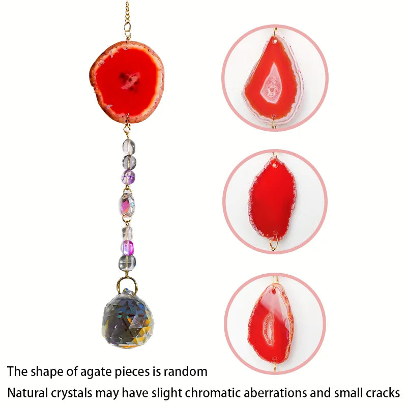 1PC Natural Colorful Agate Slices Sun Catcher Hanging DIY Wind Chime indow Drop Bell Christmas Tree Home Decor Kristalle