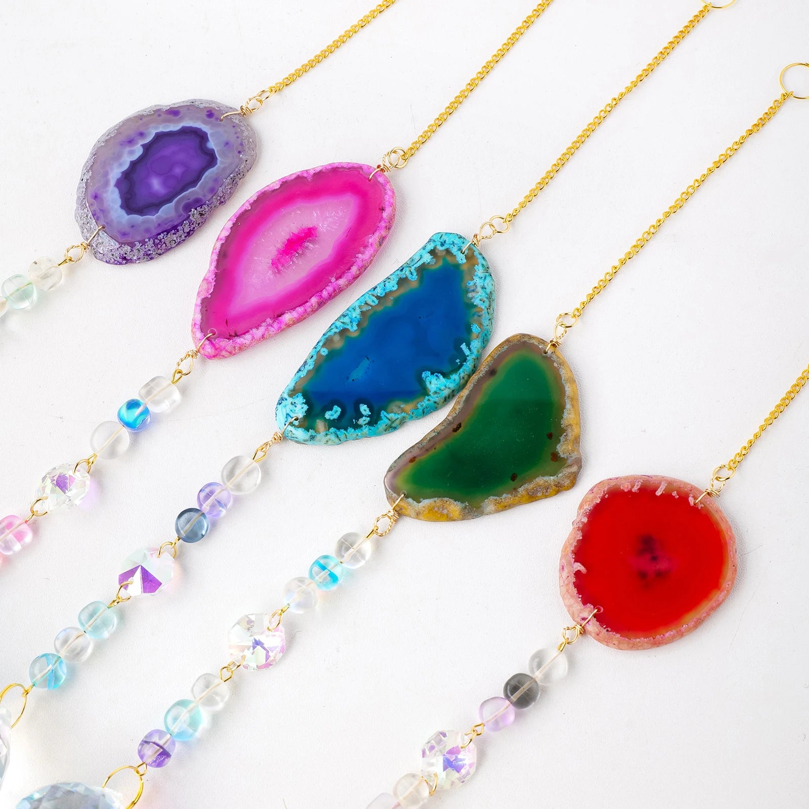 1PC Natural Colorful Agate Slices Sun Catcher Hanging DIY Wind Chime indow Drop Bell Christmas Tree Home Decor Kristalle