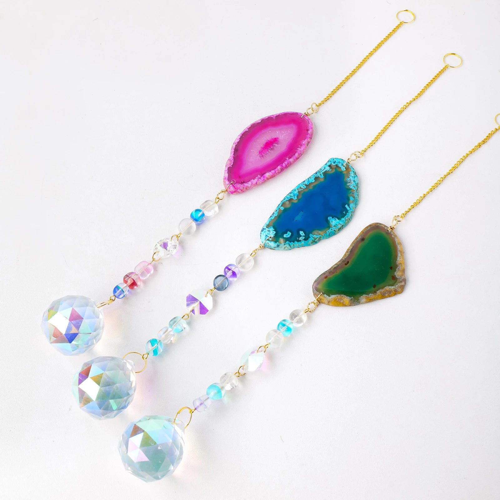 1PC Natural Colorful Agate Slices Sun Catcher Hanging DIY Wind Chime indow Drop Bell Christmas Tree Home Decor Kristalle