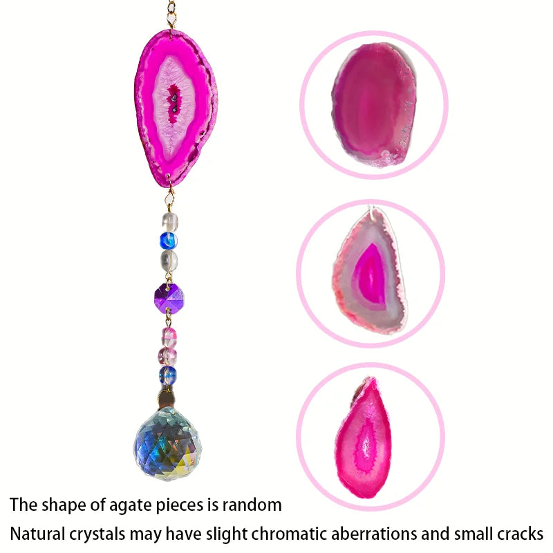 1PC Natural Colorful Agate Slices Sun Catcher Hanging DIY Wind Chime indow Drop Bell Christmas Tree Home Decor Kristalle